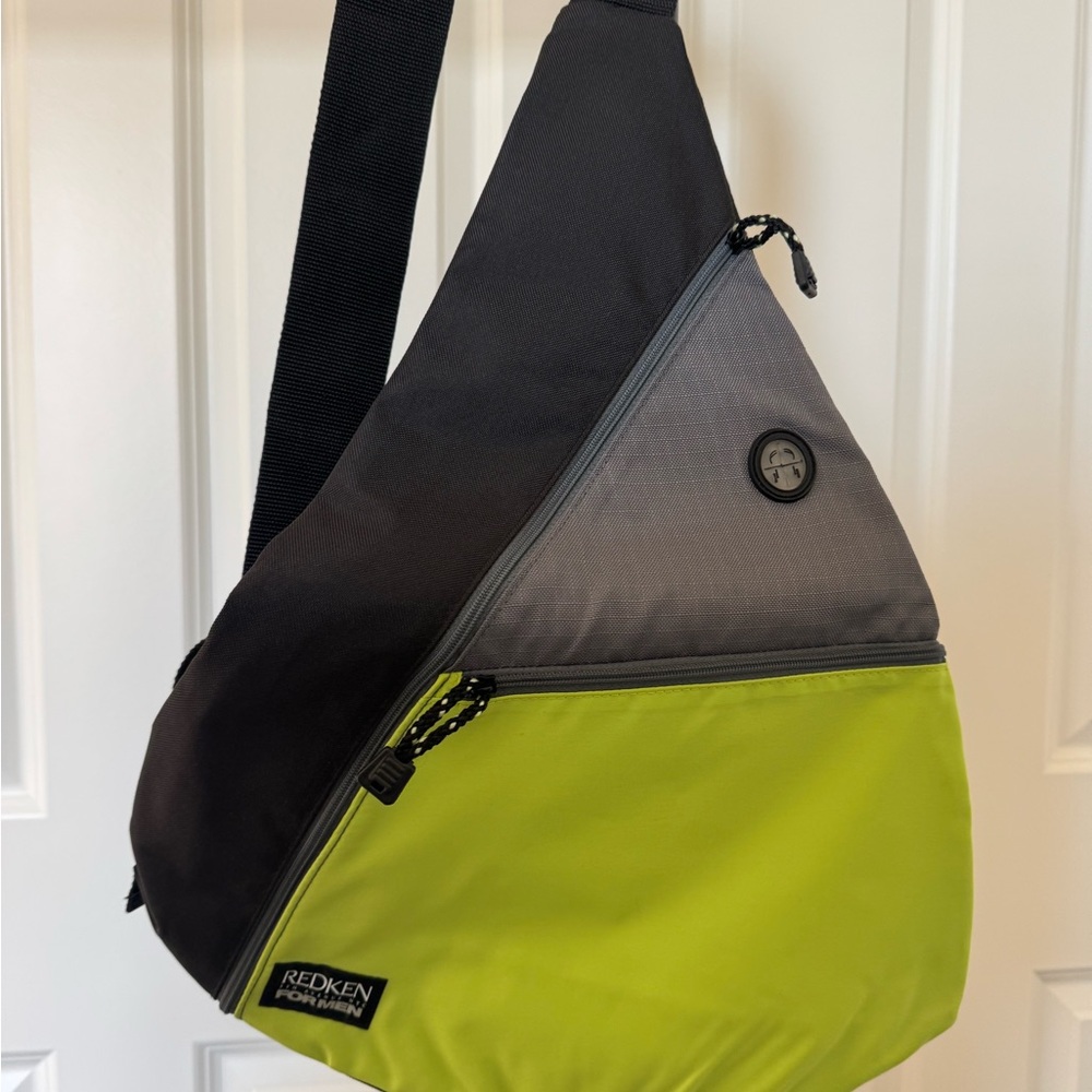 Redken For Men Sling Backpack | Black Gray Green Triangle Bag